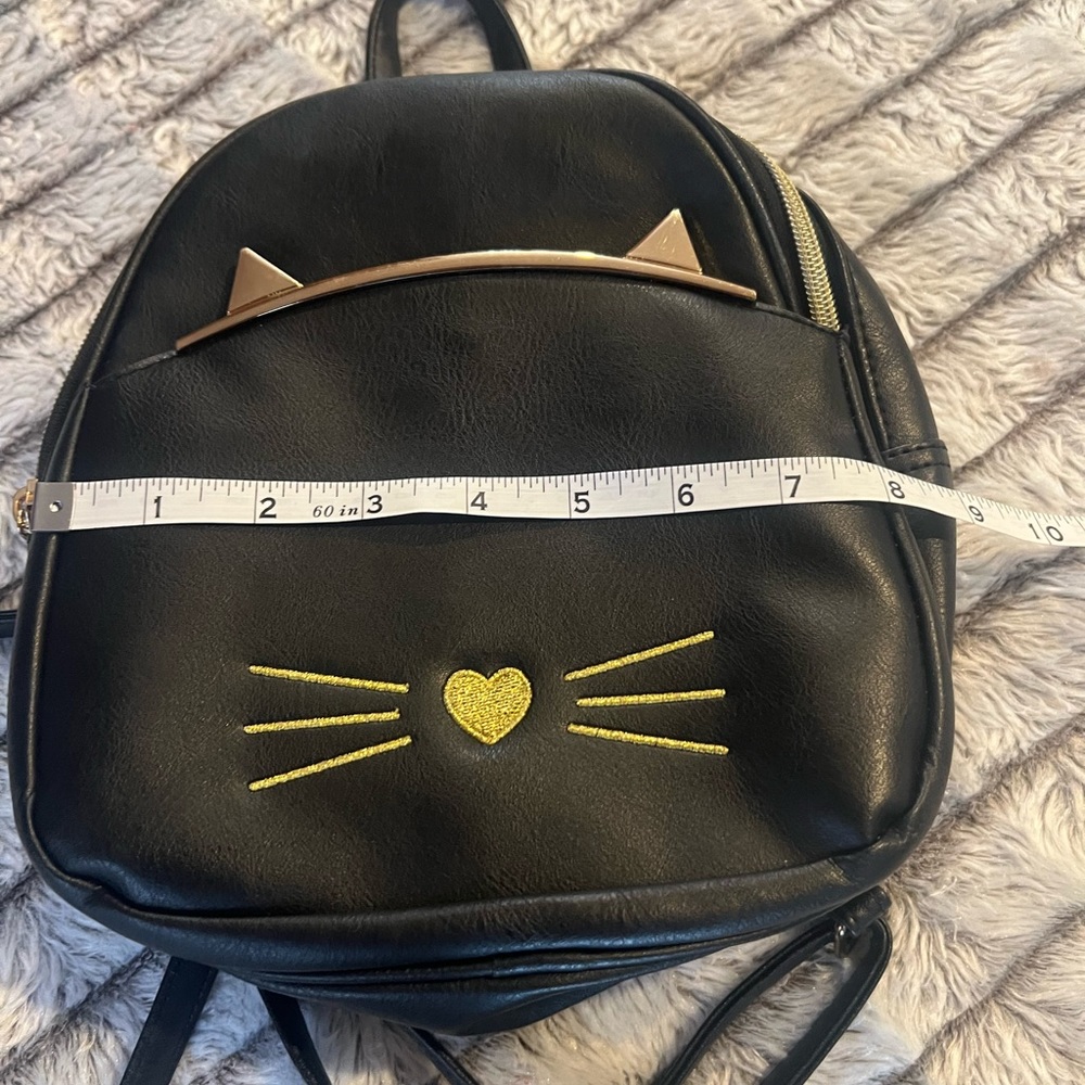 ❤️ 4 for $15 Black Kitty Backpack w Gold Ears and Hardware - Picture 6 of 10